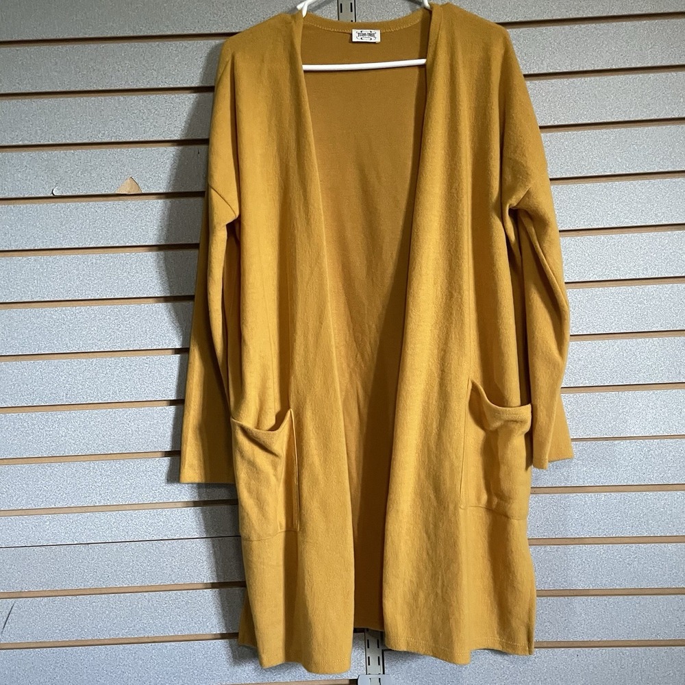 Texas True Threads S Golden Mustard Open Front Duster Cardigan Pockets Fleece